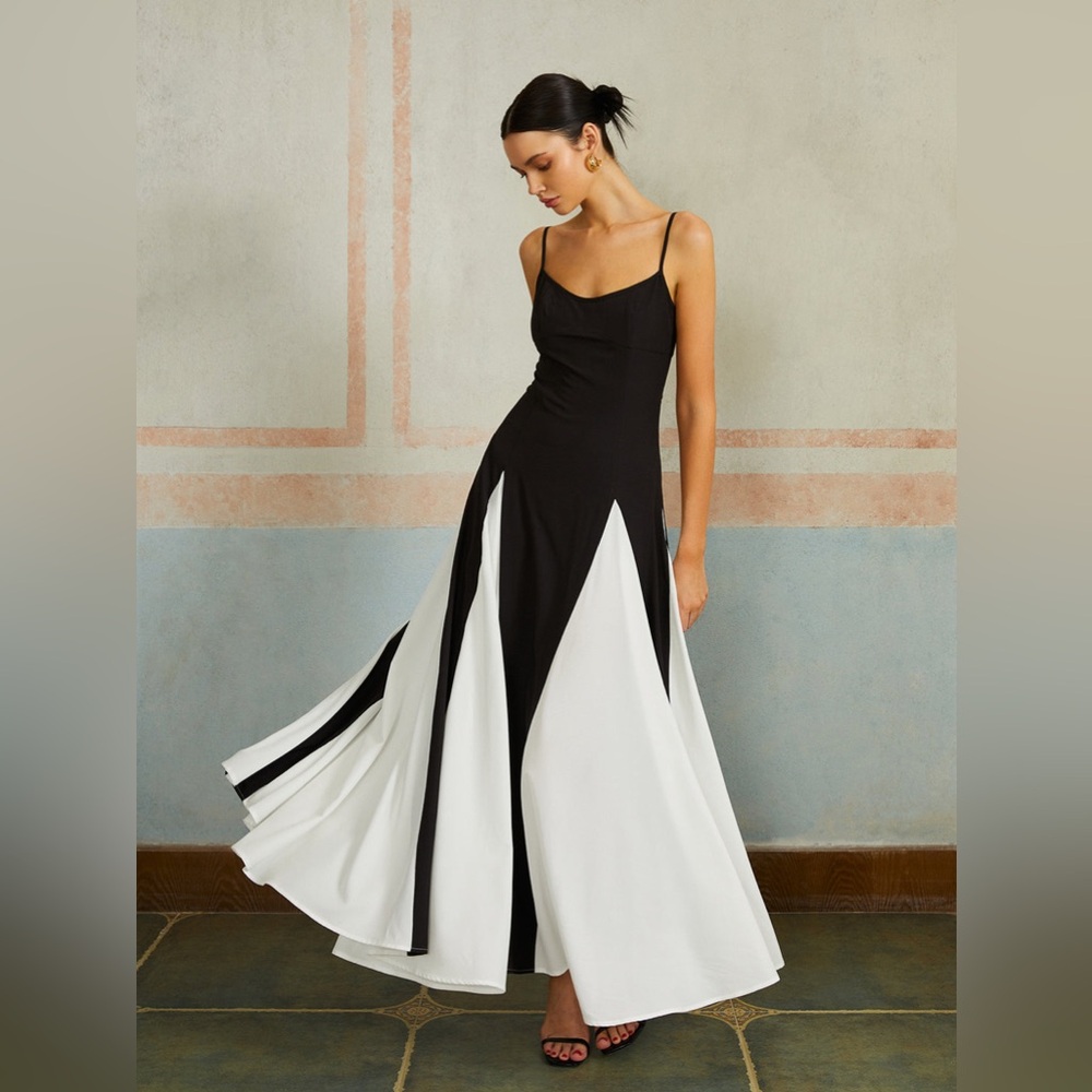 Color Block Spaghetti Strap Long Dress